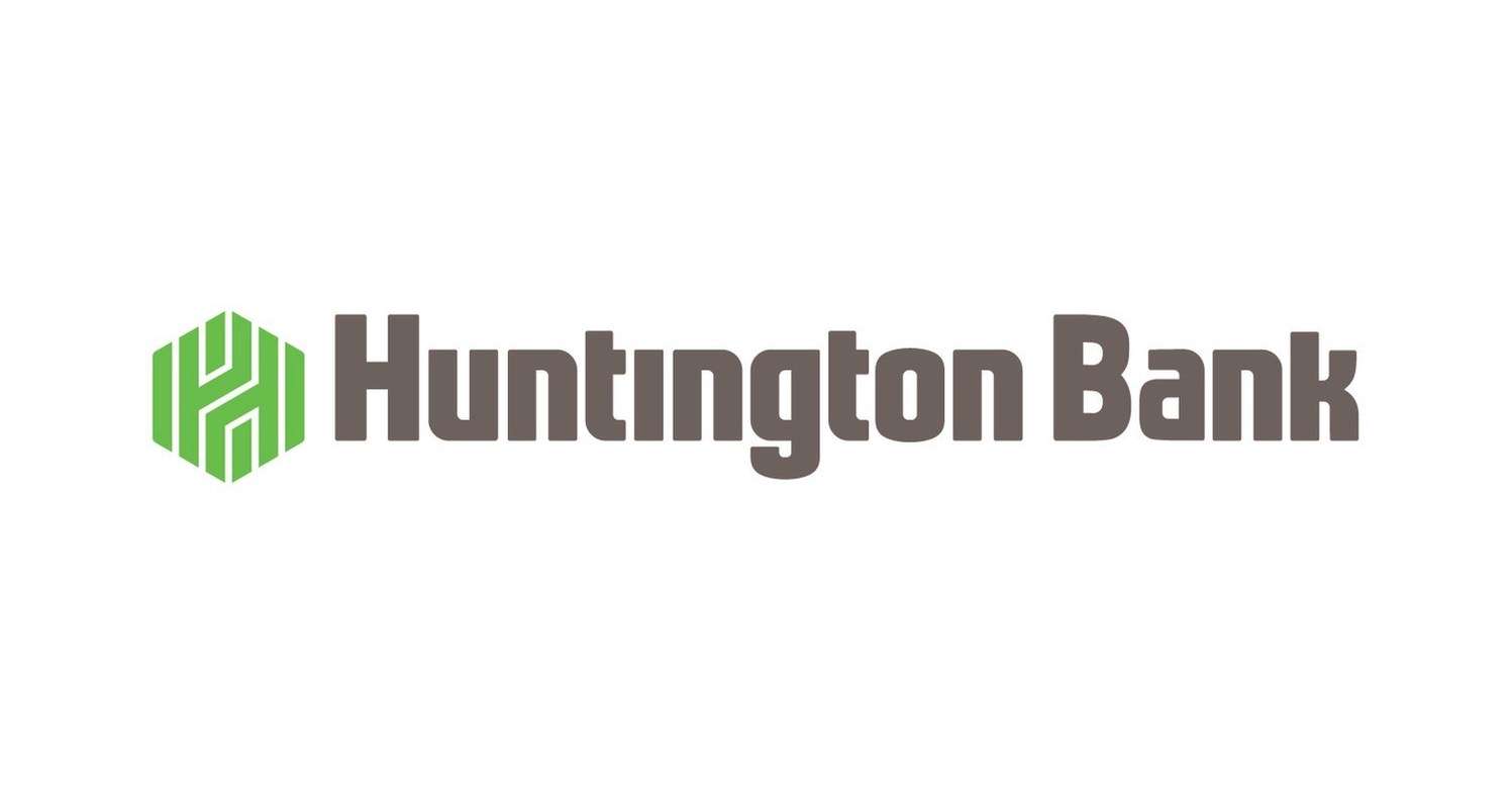 Green hexagon with stylized “H” next to gray wordmark “Huntington Bank.”