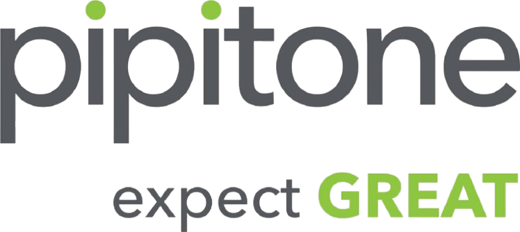 Wordmark “pipitone” in lowercase gray letters with tagline “expect GREAT,” where “GREAT” is highlighted in green.